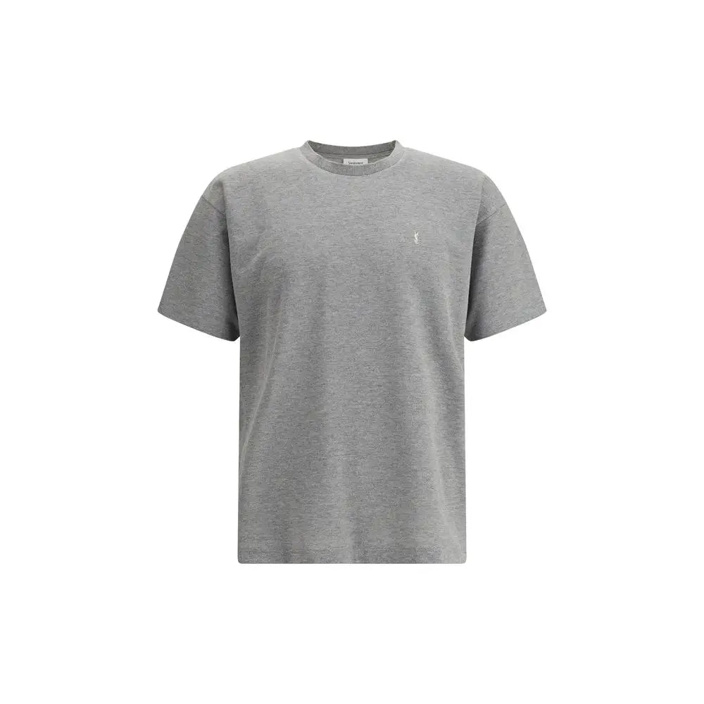 T-shirt oversize saint laurent gris en coton avec logo blanc brodé sur la poitrine