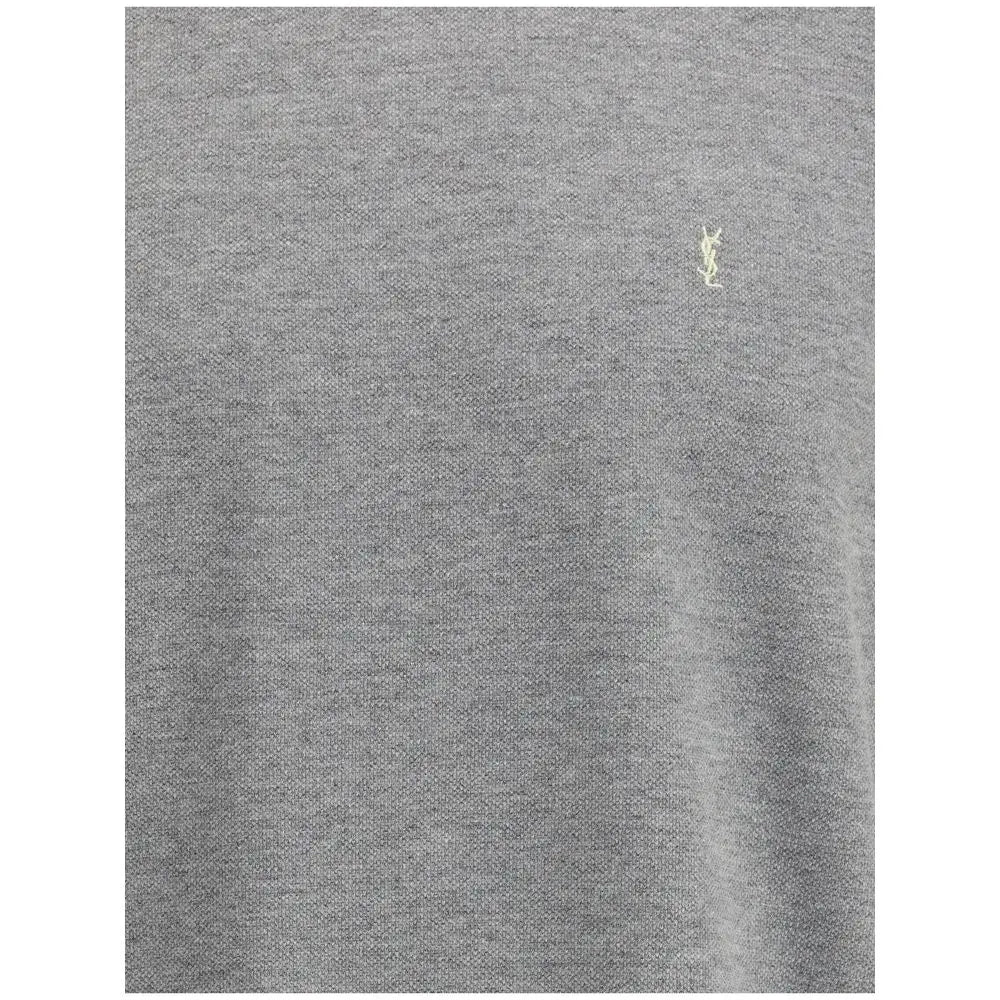 T-shirt oversized saint laurent gris en coton avec petit logo ysl brodé sur la poitrine