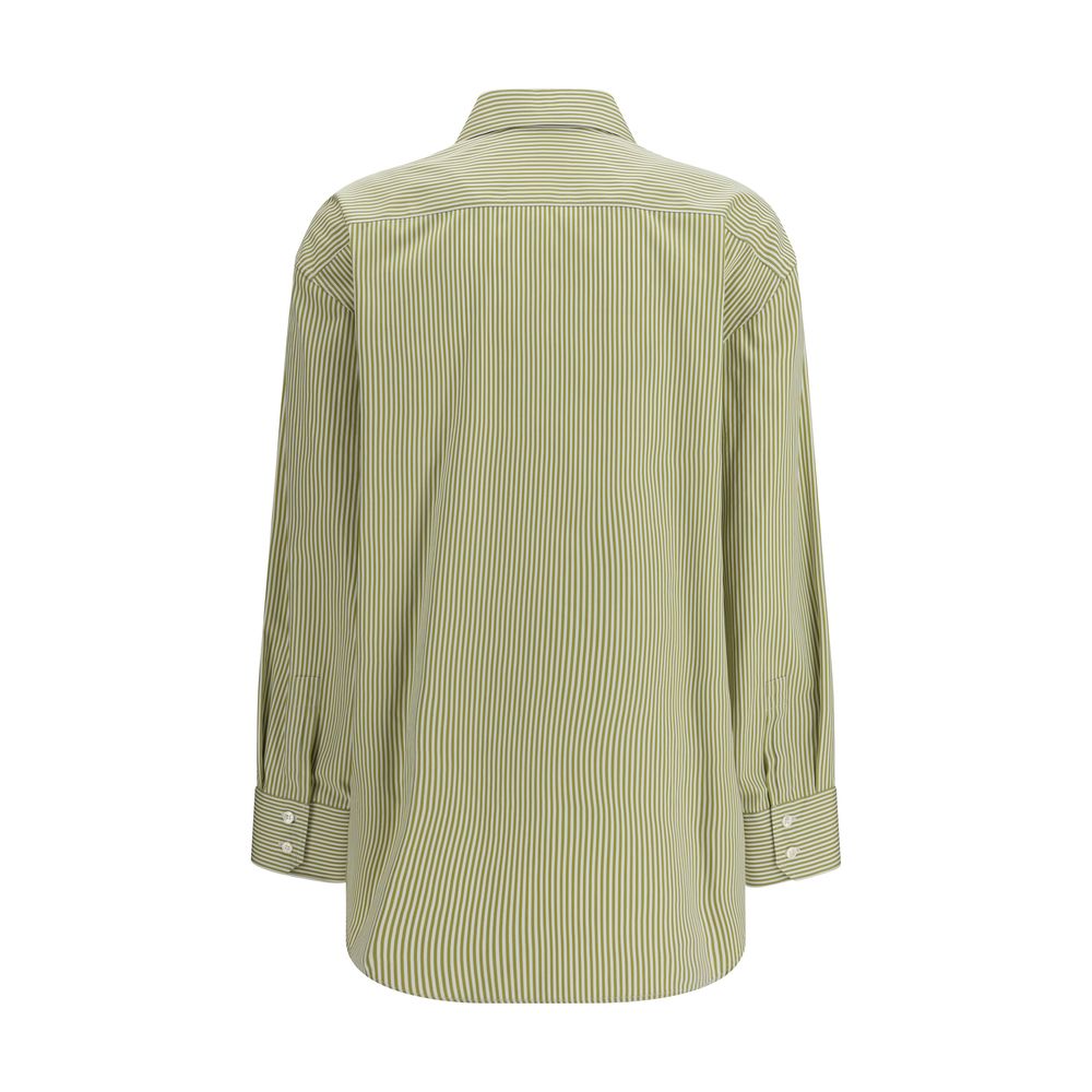 Chemise bicolore en coton Saint Laurent avec motif élégant, visible sur fond clair.