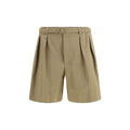 Shorts bermuda en coton beige de Saint Laurent, style décontracté, avec ceinture et poches visibles.