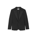 Veste en laine noire Saint Laurent pour homme, coupe élégante et moderne, portée sur un fond neutre.