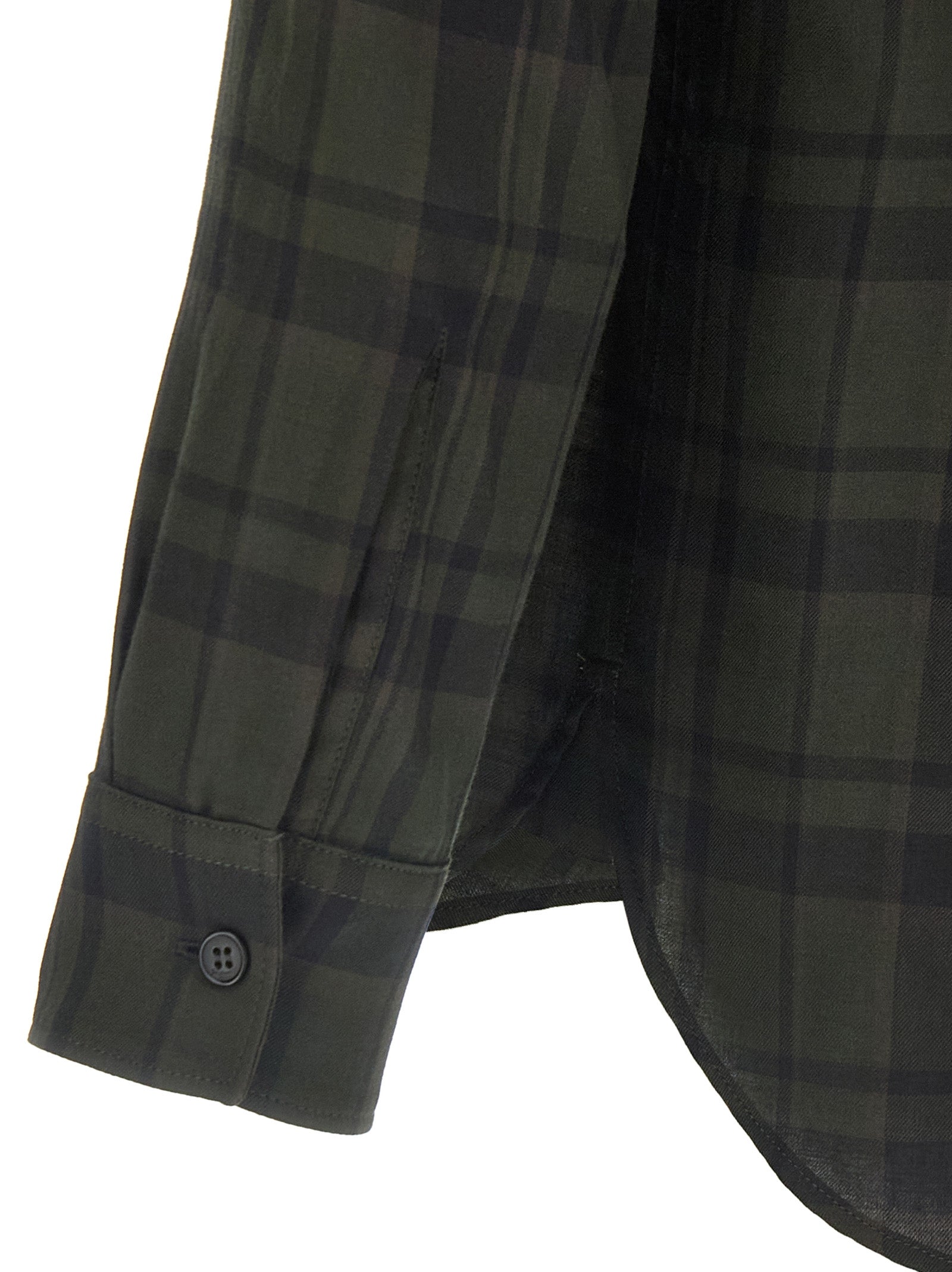 Chemise en coton bicolore Saint Laurent avec manches longues et col classique, vue de face.