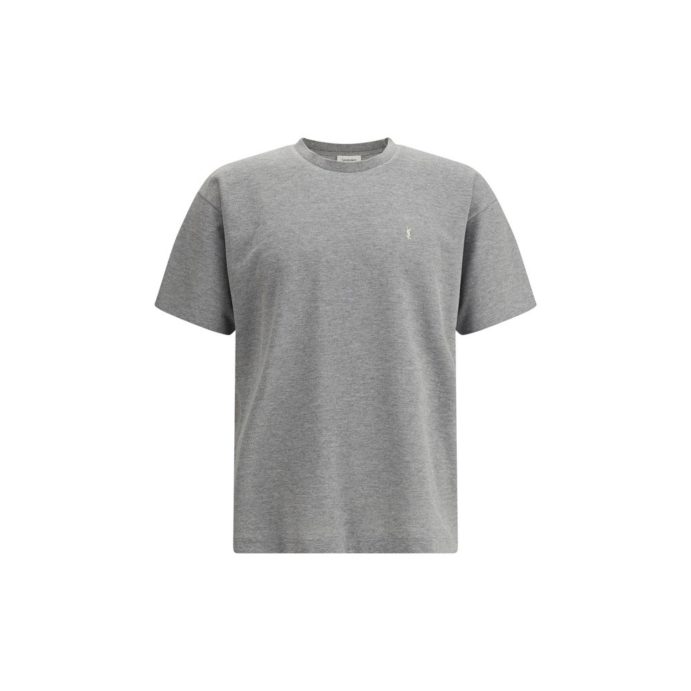 T-shirt gris en coton oversize de Saint Laurent, vue de face, avec logo discret sur la poitrine.