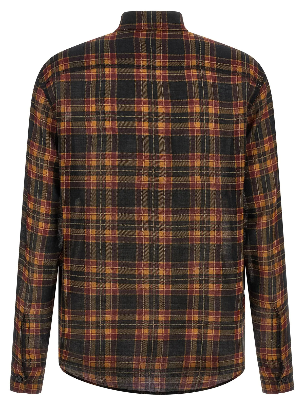 Chemise en flanelle en laine multicolore saint laurent à carreaux noirs rouge rouille et jaune moutarde
