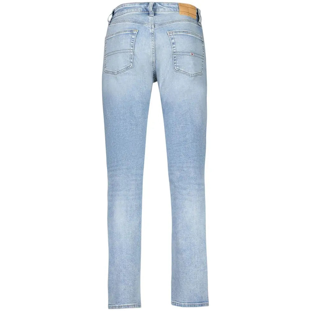 Jean homme tommy hilfiger azzurro en coton bleu clair avec coupe droite classique et patch en cuir brun au dos