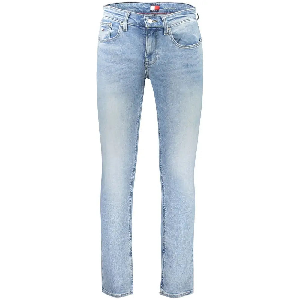 Jean homme tommy hilfiger azzurro en coton bleu clair slim avec cinq poches et logo tommy hilfiger à la taille