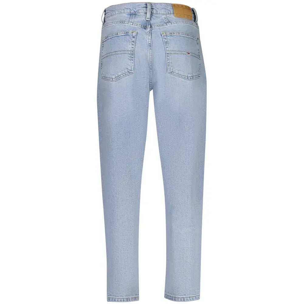 Jean taille haute pour femme tommy hilfiger azzurro en coton denim clair coupe droite classique avec patch cuir marron au dos