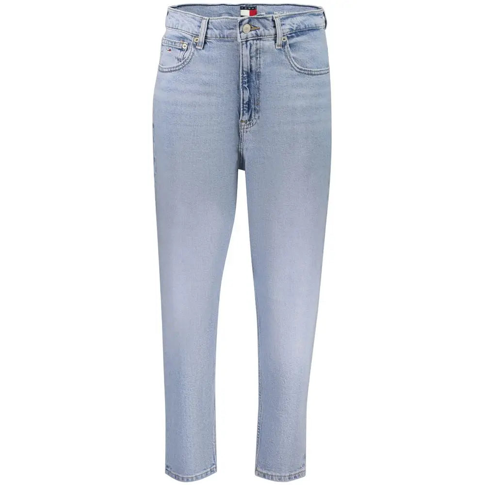 Jean en coton léger bleu clair tommy hilfiger pour femme taille haute coupe droite avec logo au niveau de la taille
