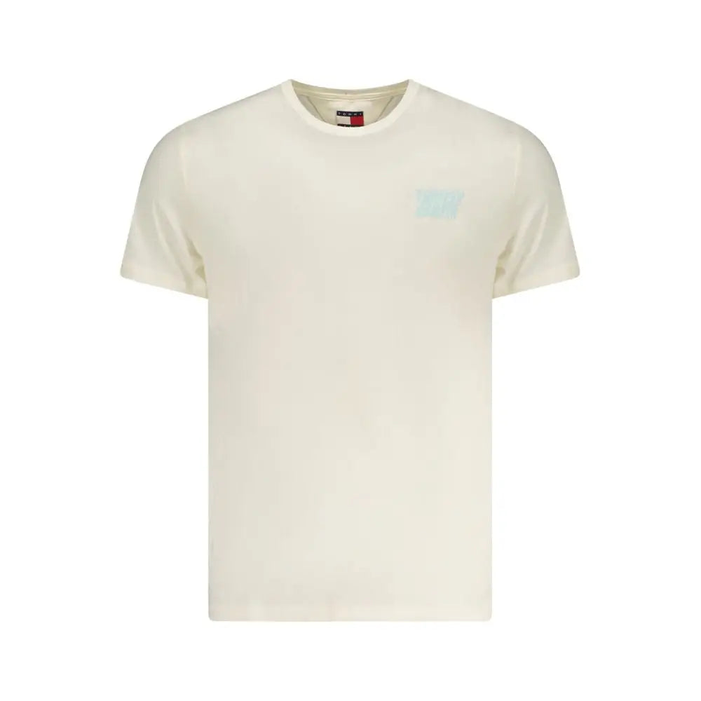 T-shirt homme beige tommy hilfiger en coton avec logo bleu clair subtil et col rond classique