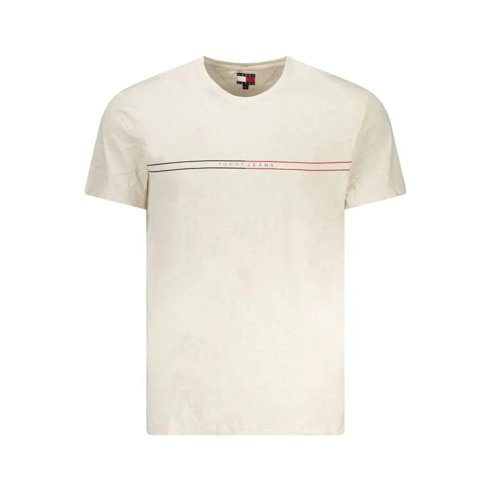 T-shirt homme tommy hilfiger beige en coton avec design minimaliste à deux bandes horizontales et logo rouge