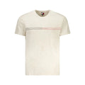T-shirt homme tommy hilfiger beige en coton avec design minimaliste à deux bandes horizontales et logo rouge