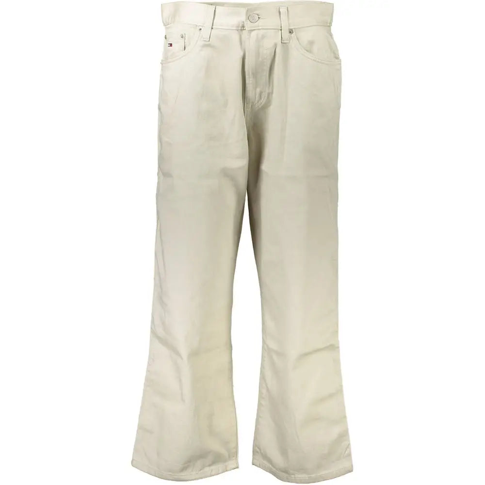 Jeans beige tommy hilfiger en coton pour femme avec coupe évasée et design classique cinq poches avec fermeture bouton
