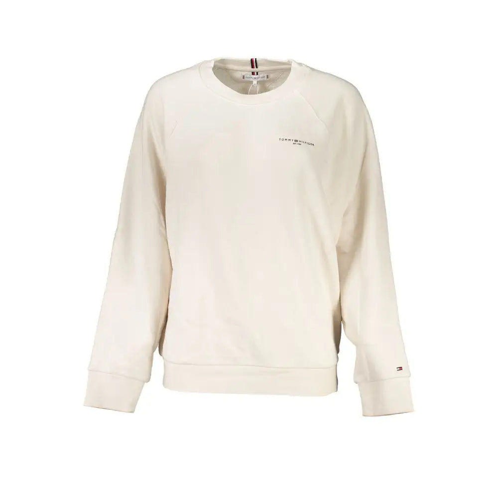 Sweatshirt beige en coton pour femme tommy hilfiger avec logo discret sur la poitrine et la manche