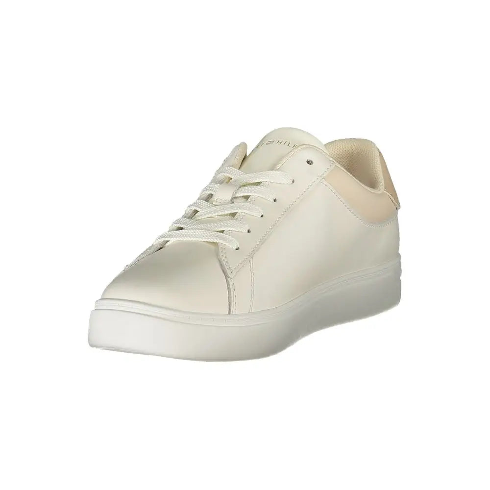 Sneaker femme beige tommy hilfiger en cuir synthétique avec empeigne lisse et lacets assortis