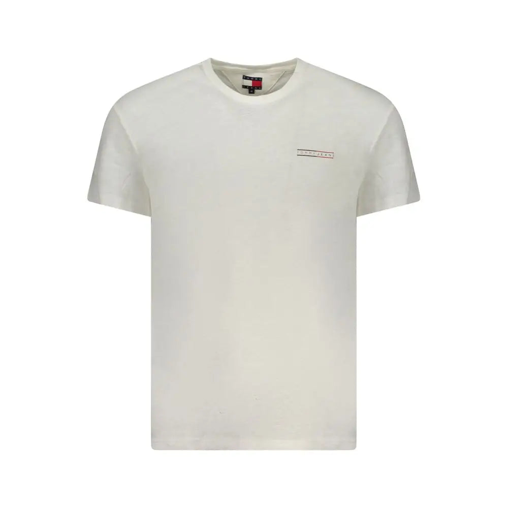 T-shirt tommy hilfiger bianco en coton pour homme off-white avec logo brodé subtil et col rond classique