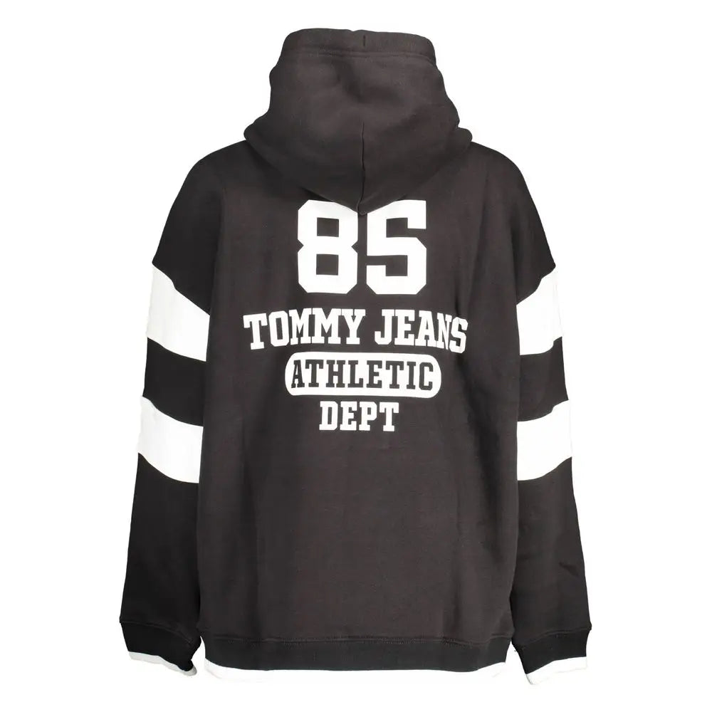 Sweatshirt homme tommy hilfiger bianco coton noir vue dos avec lettres blanches 85 athletic dept et bandes épaisses aux manches