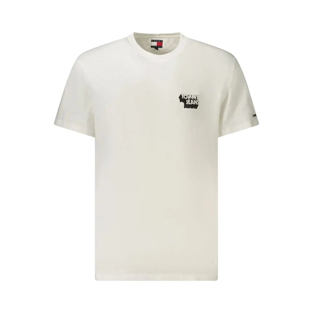 T-shirt homme tommy hilfiger bianco en coton couleur blanc cassé avec logo noir sur la poitrine et étiquette au col