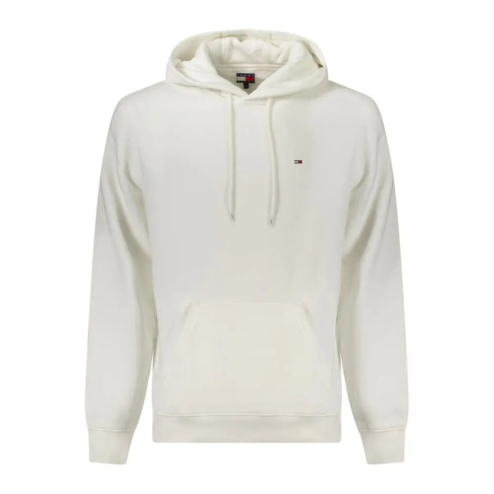Sweat à capuche homme tommy hilfiger bianco en coton crème avec petit logo sur la poitrine et cordons assortis