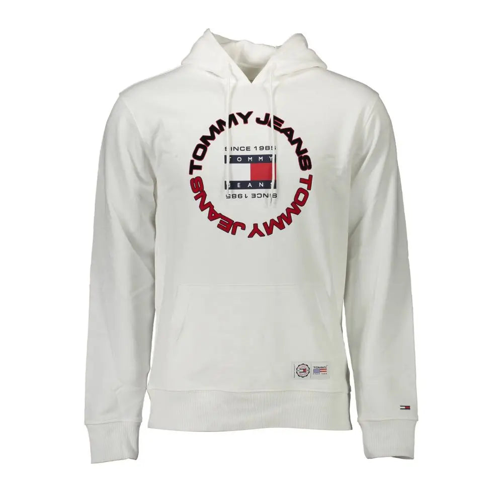 Sweatshirt blanc tommy hilfiger bianco en coton pour homme avec logo rouge circulaire since 1985 et drapeau iconique