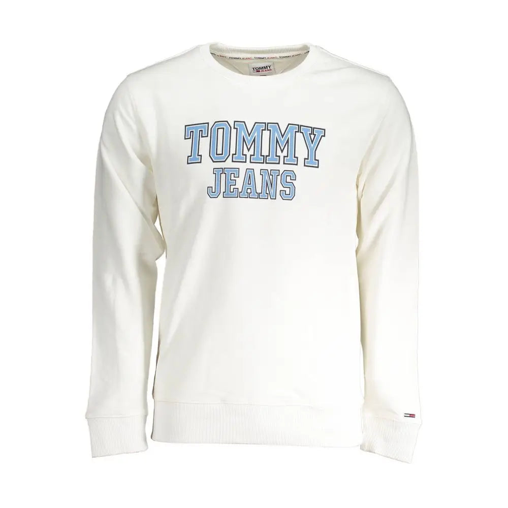 Sweatshirt tommy hilfiger bianco en coton pour homme couleur crème avec lettrage bleu clair en arc sur la poitrine