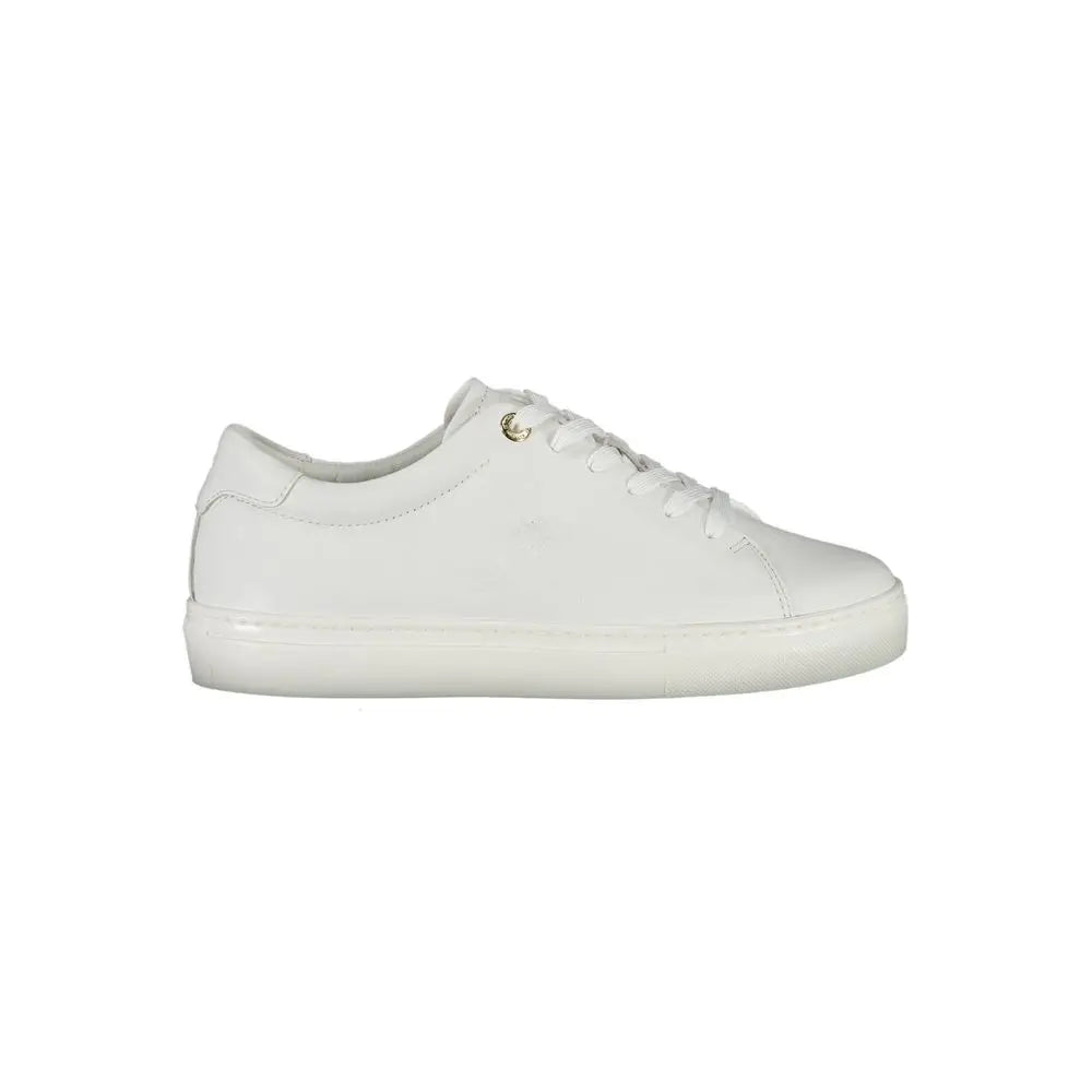 Baskets basses femme tommy hilfiger bianco en cuir blanc avec design minimaliste et œilletons dorés subtils