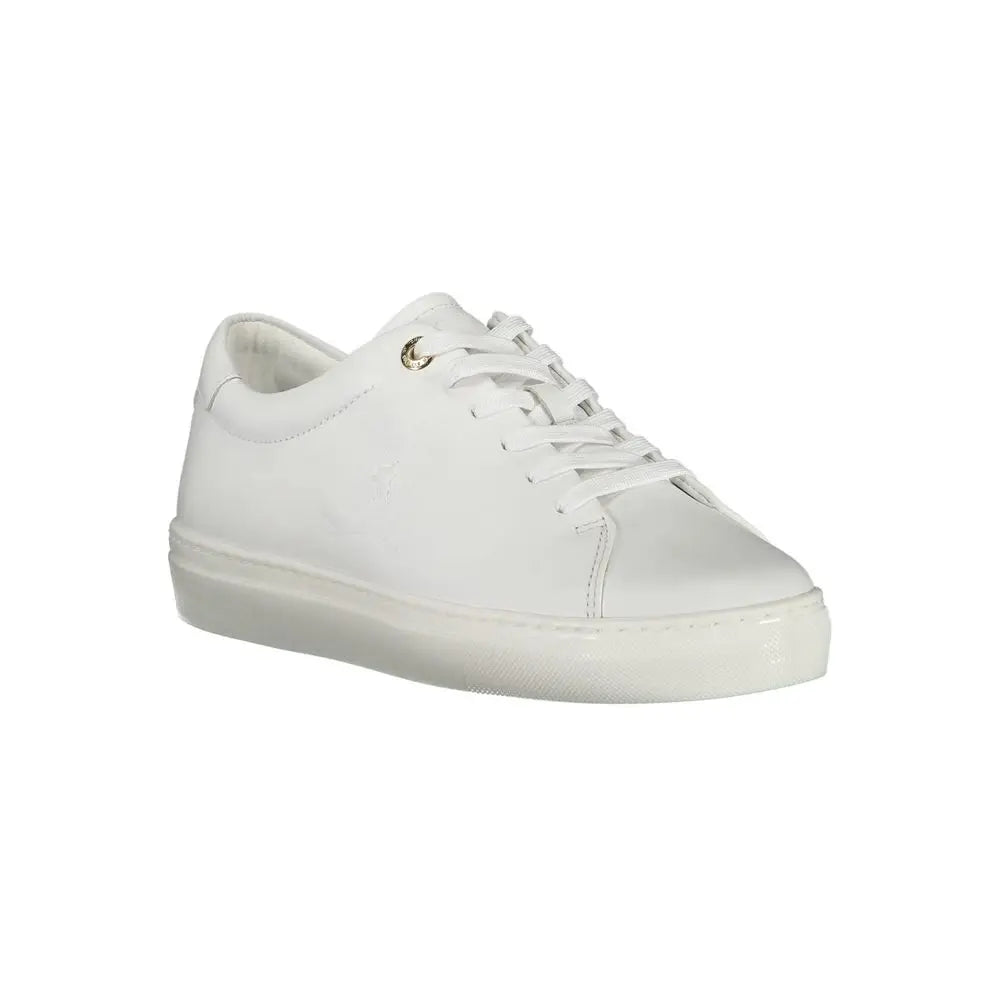 Sneaker femme tommy hilfiger bianco en cuir blanc à bas profil avec design minimaliste et œillets dorés subtils