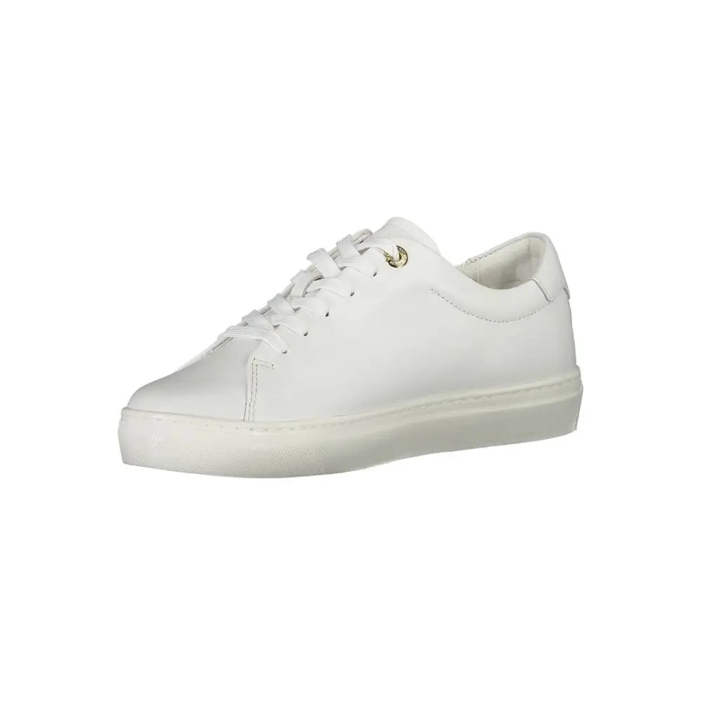 Sneaker tommy hilfiger bianco en cuir blanc avec design minimaliste et œillets dorés subtils pour femme