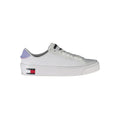 Sneaker femme tommy hilfiger bianco en cuir blanc avec talon lavande et logo drapeau signature sur le côté