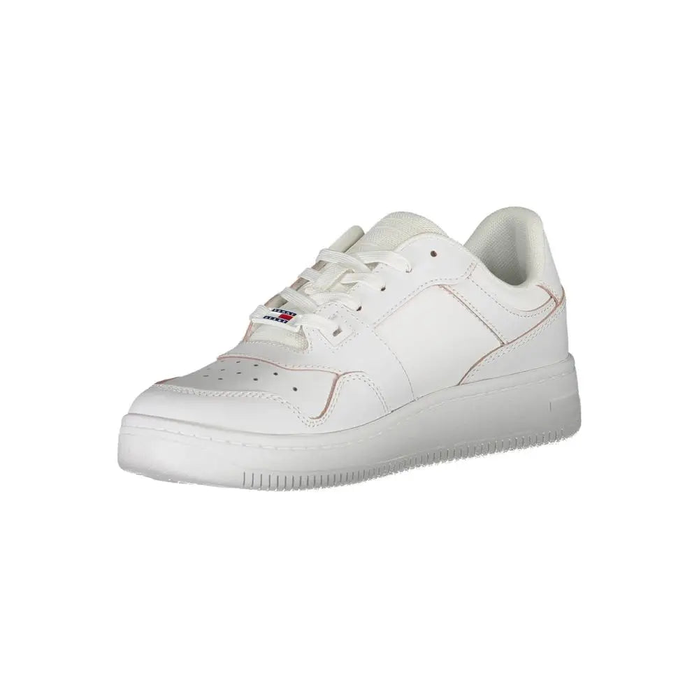 Baskets basses en cuir blanc tommy hilfiger bianco pour femmes avec couture rouge discrète et petit logo sur la languette
