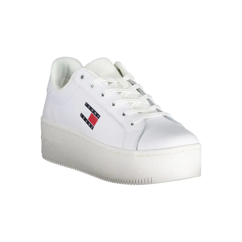 Sneaker plateforme en cuir blanc tommy hilfiger bianco avec patch logo classique sur le côté