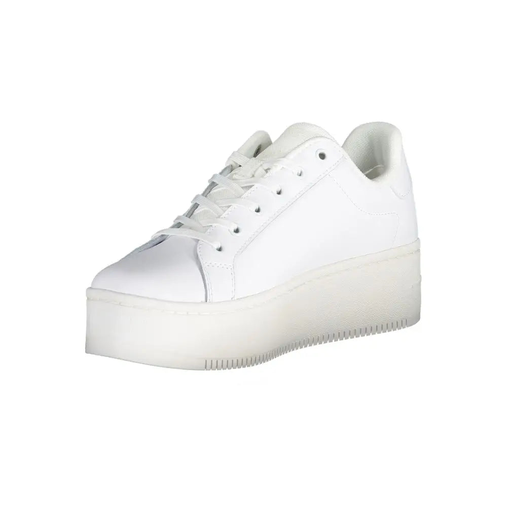 Baskets plateformes blanches pour femme tommy hilfiger bianco en cuir lisse avec lacets assortis