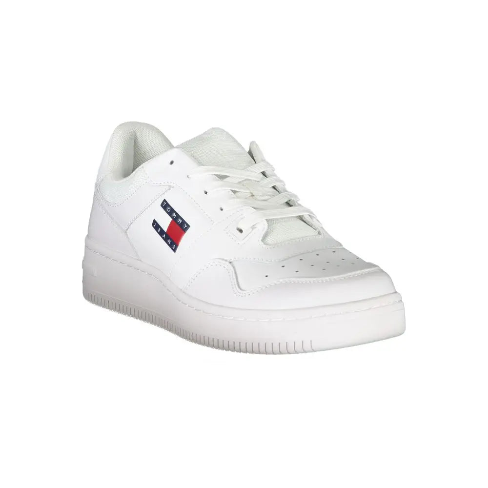 Sneaker homme tommy hilfiger bianco pelle blanc en cuir avec design bas classique et logo drapeau iconique sur le côté