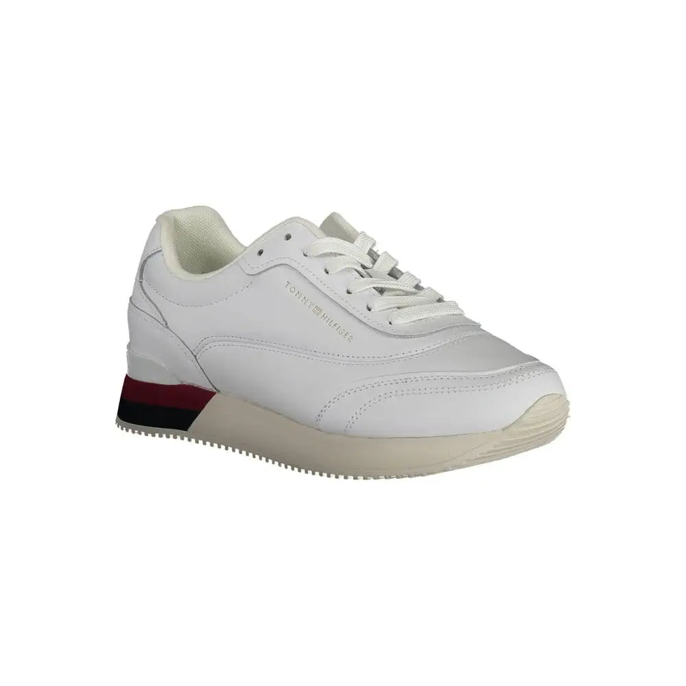 Baskets tommy hilfiger bianco pelle blanches en cuir avec design minimaliste et accent rouge et noir au talon