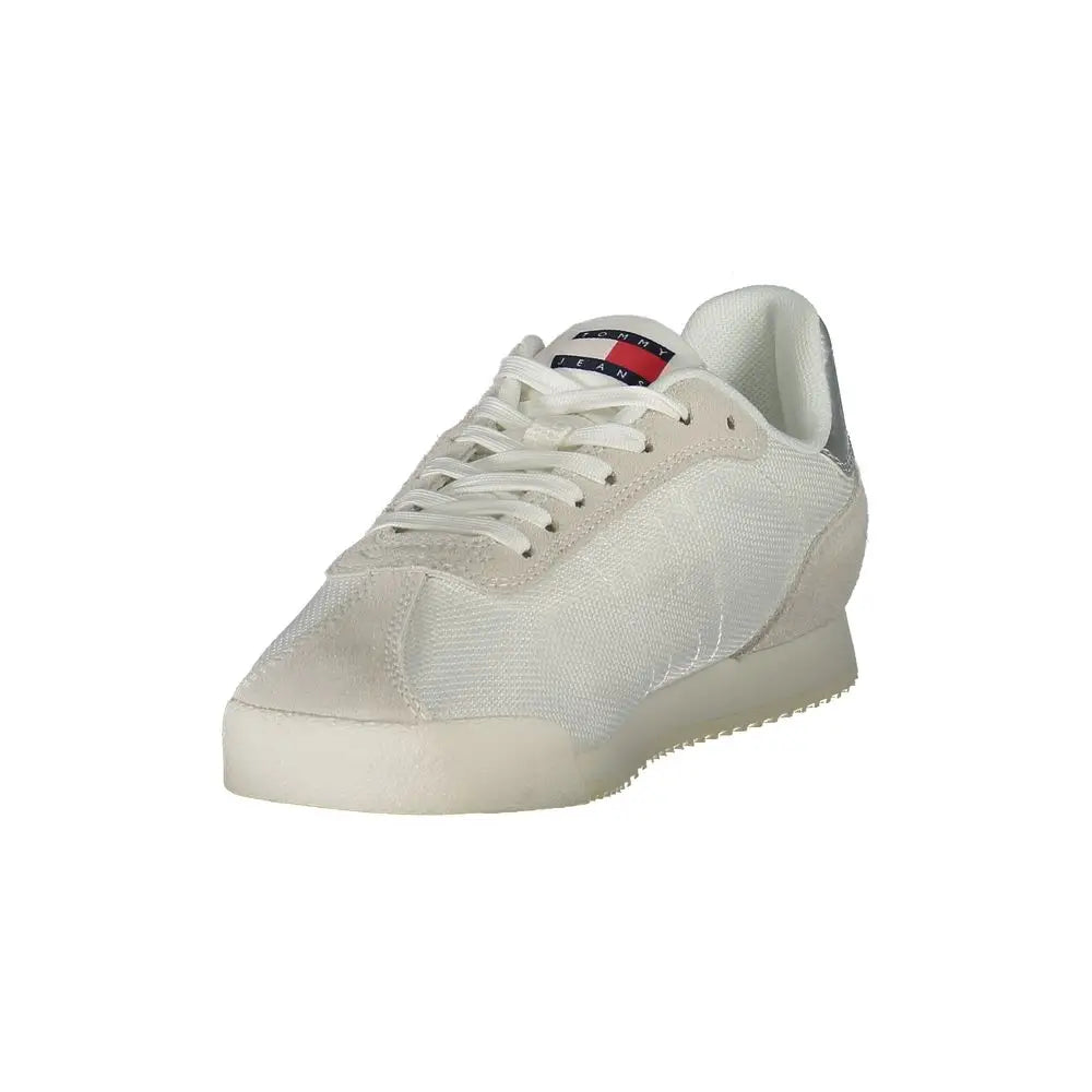 Baskets femme tommy hilfiger bianco en polyester blanc avec empeigne en mesh texturé et semelle en caoutchouc