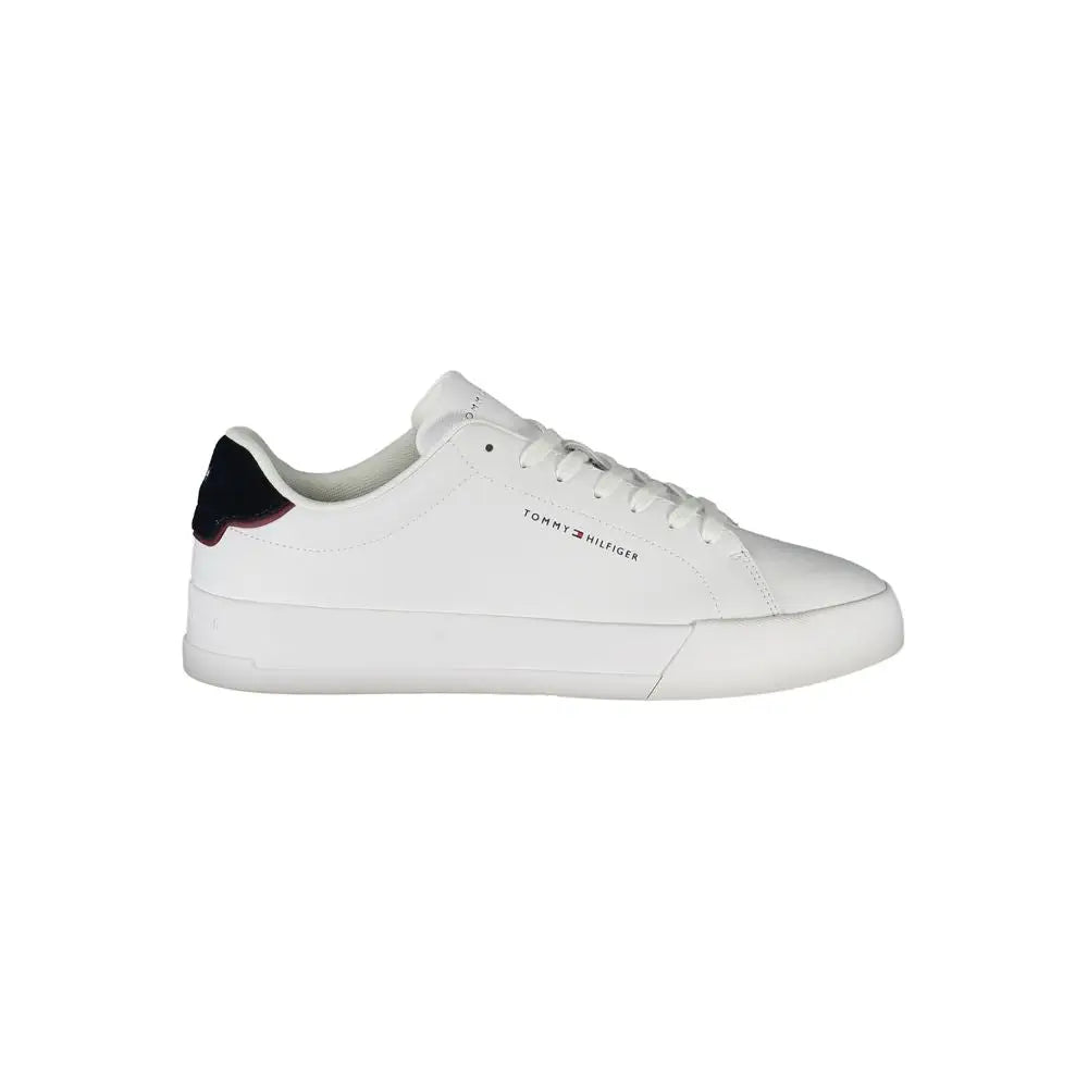 Sneaker homme tommy hilfiger bianco en polyuréthane blanc avec talon noir et logo discret sur le côté