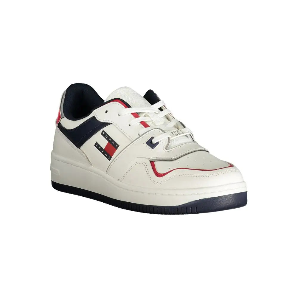 Sneaker tommy hilfiger bianco en polyuréthane blanc avec accents bleu marine et rouge design classique basse