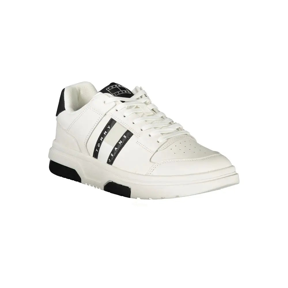 Sneaker homme tommy hilfiger bianco en polyuréthane blanc avec accents noirs et marquage rayé sur le côté