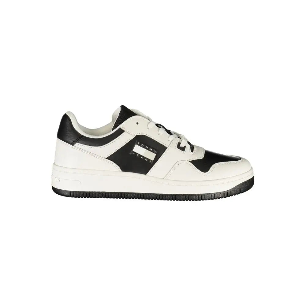 Baskets homme tommy hilfiger bianco en polyuréthane blanc et noir avec panneaux en cuir et logo visible sur le côté