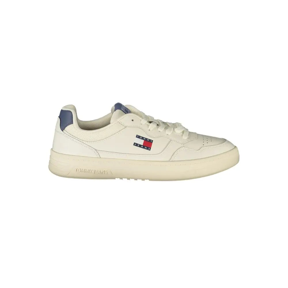 Sneaker homme tommy hilfiger bianco en polyuréthane crème avec talon bleu marine et logo drapeau rouge blanc bleu