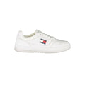 Baskets tommy hilfiger bianco en polyuréthane blanc avec design basse, logo drapeau et coutures sur le côté