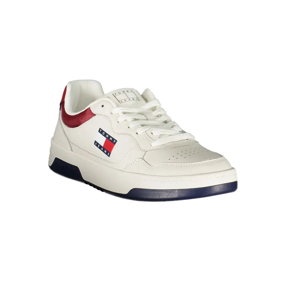 Baskets tommy hilfiger bianco en polyuréthane blanc avec accents rouges et marins et patch logo classique sur le côté