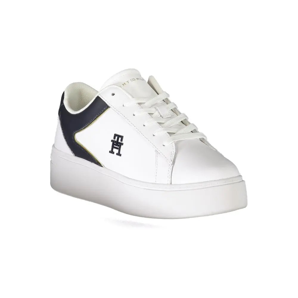 Baskets basses blanches tommy hilfiger bianco en polyuréthane avec accents bleu marine et logo sur le côté femme
