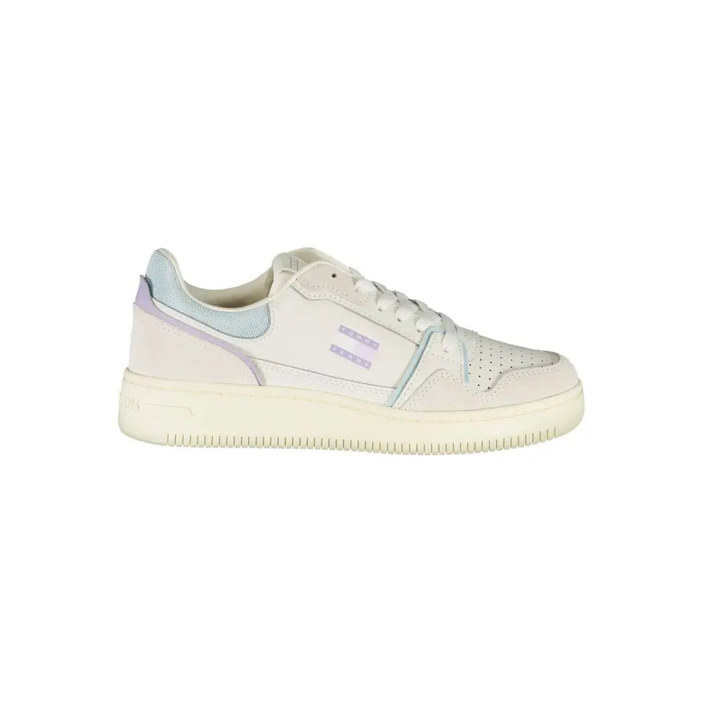 Baskets femme tommy hilfiger bianco en polyuréthane crème avec accents bleu clair et lavande perforées