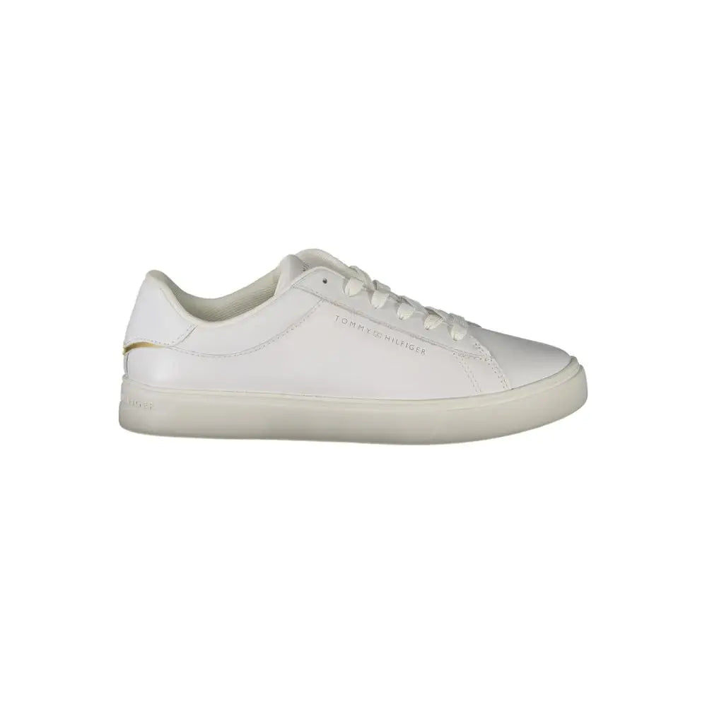 Sneaker femme tommy hilfiger bianco en cuir blanc avec accent doré sur le talon en polyuréthane