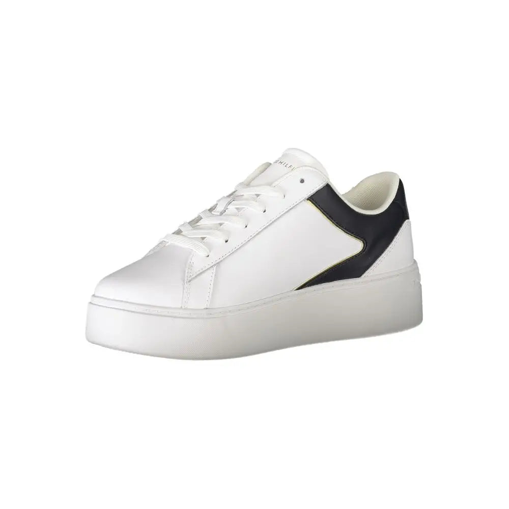 Sneaker femme tommy hilfiger bianco en polyuréthane blanc et noir avec semelle plateforme au design minimaliste