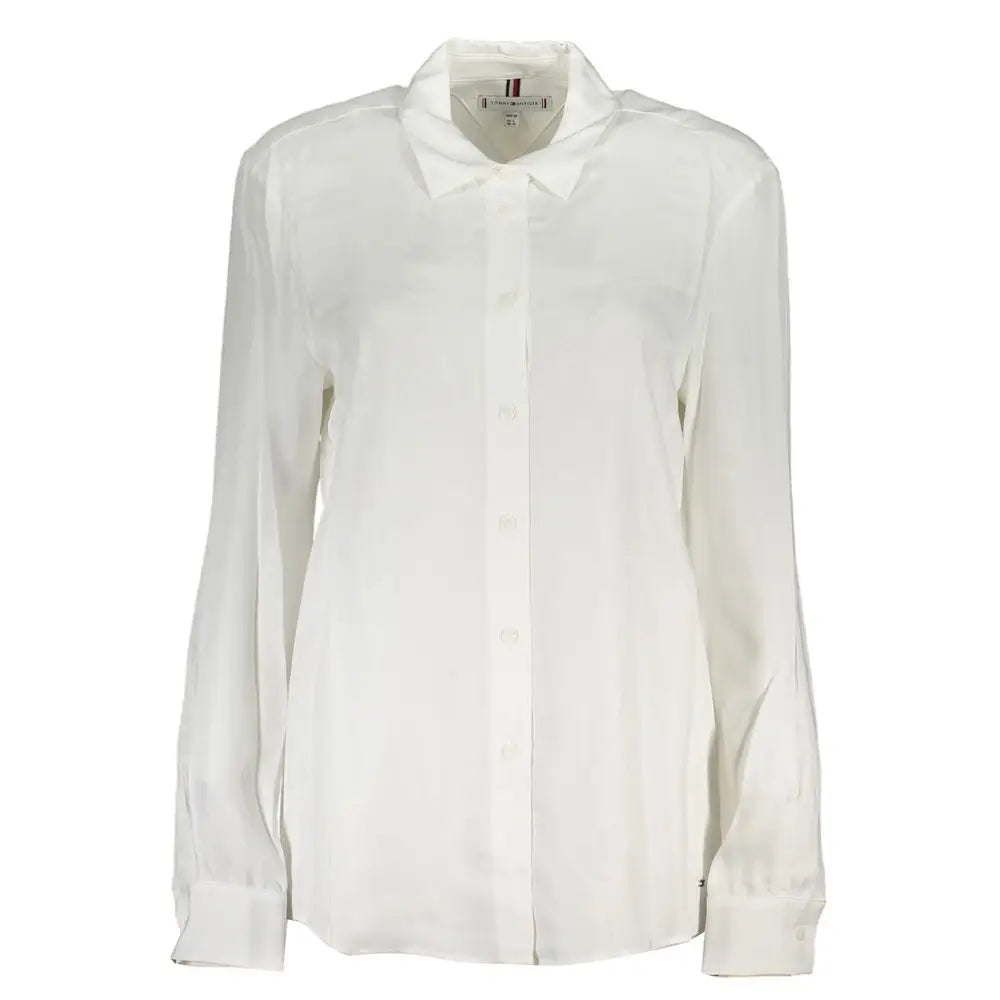 Chemise femme tommy hilfiger bianco en viscose blanche manches longues col classique avec étiquette discrète