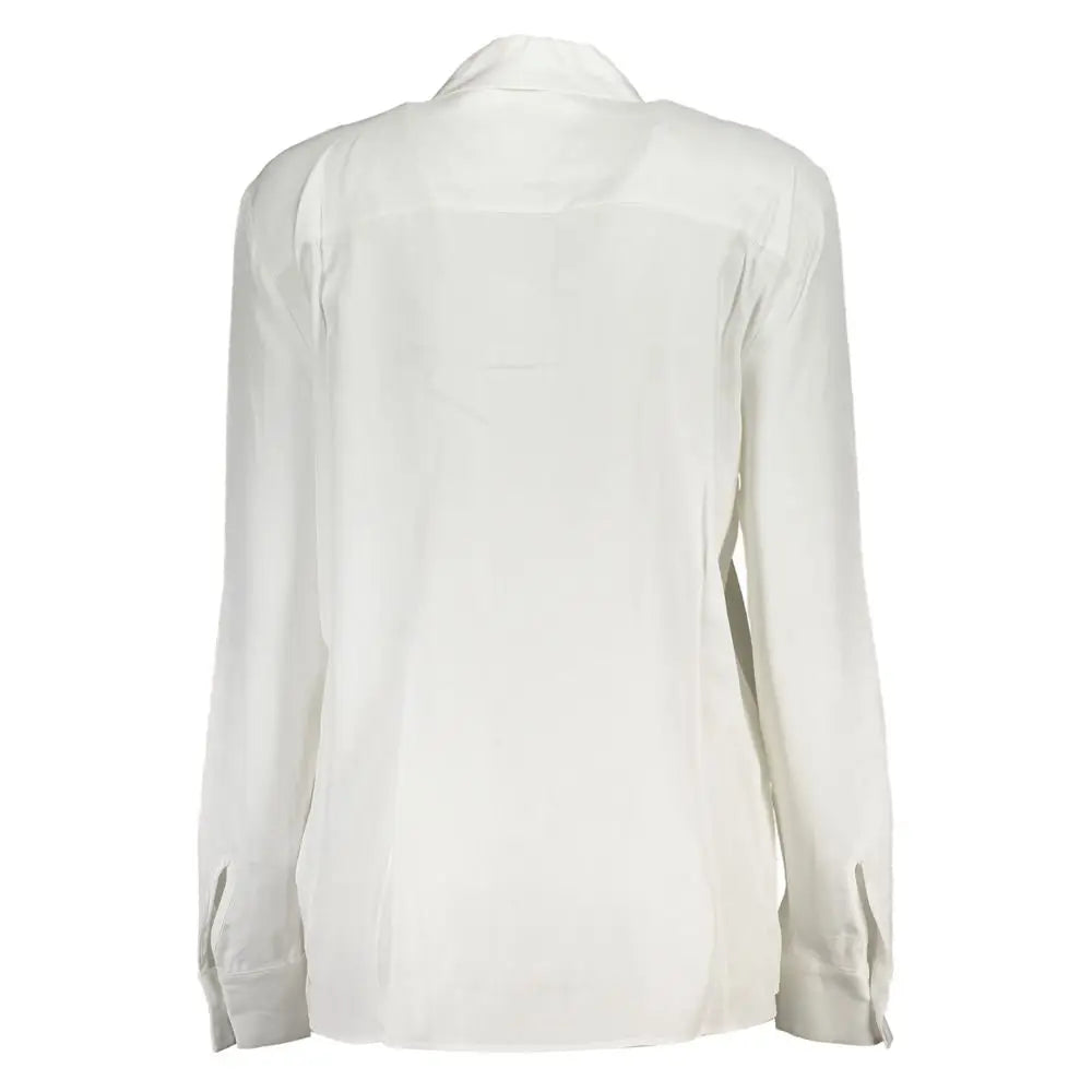 Blouse blanche à manches longues tommy hilfiger en viscose avec col classique et plis subtils aux épaules