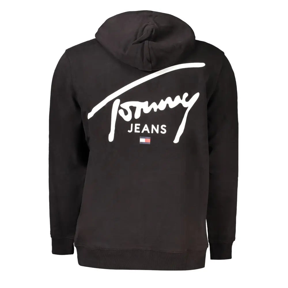 Sweat à capuche en coton noir tommy hilfiger pour homme avec grand logo signature blanc et emblème de marque au dos