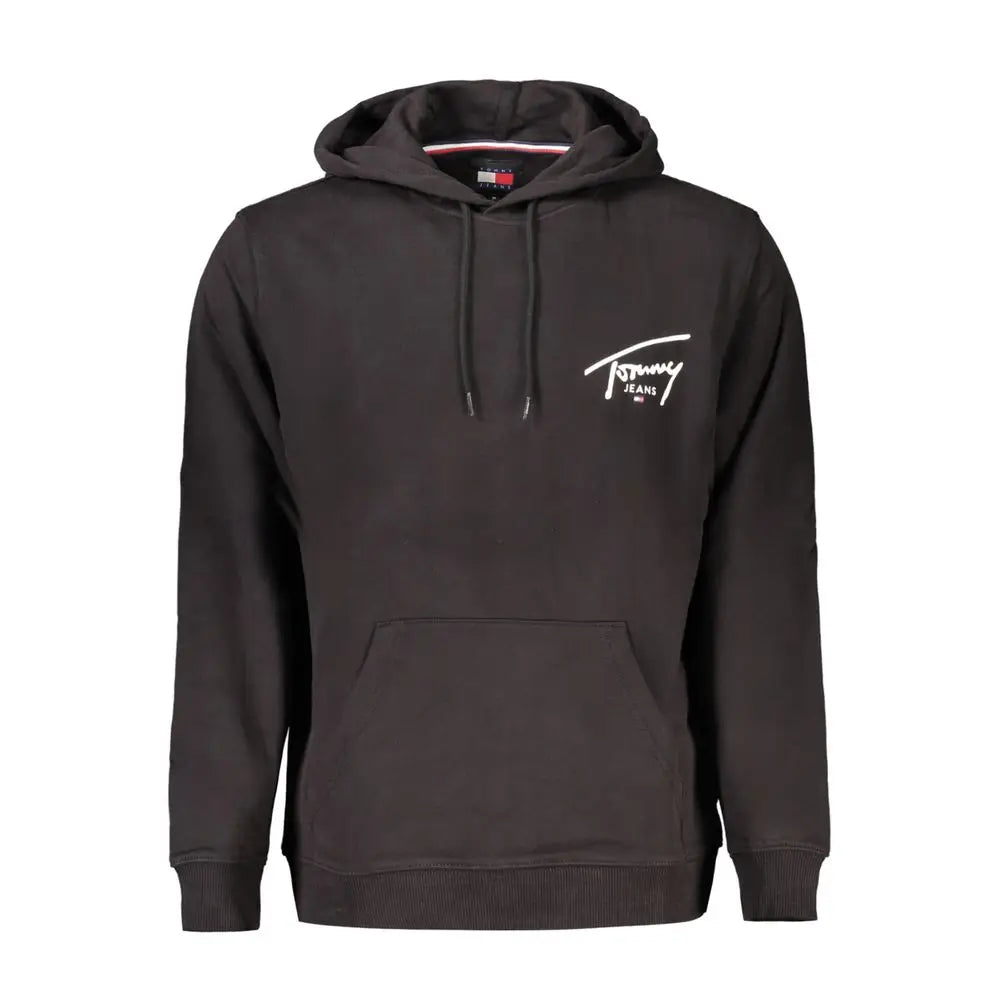 Tommy hilfiger pull homme en coton noir avec logo signature blanc sur la poitrine et bordures côtelées