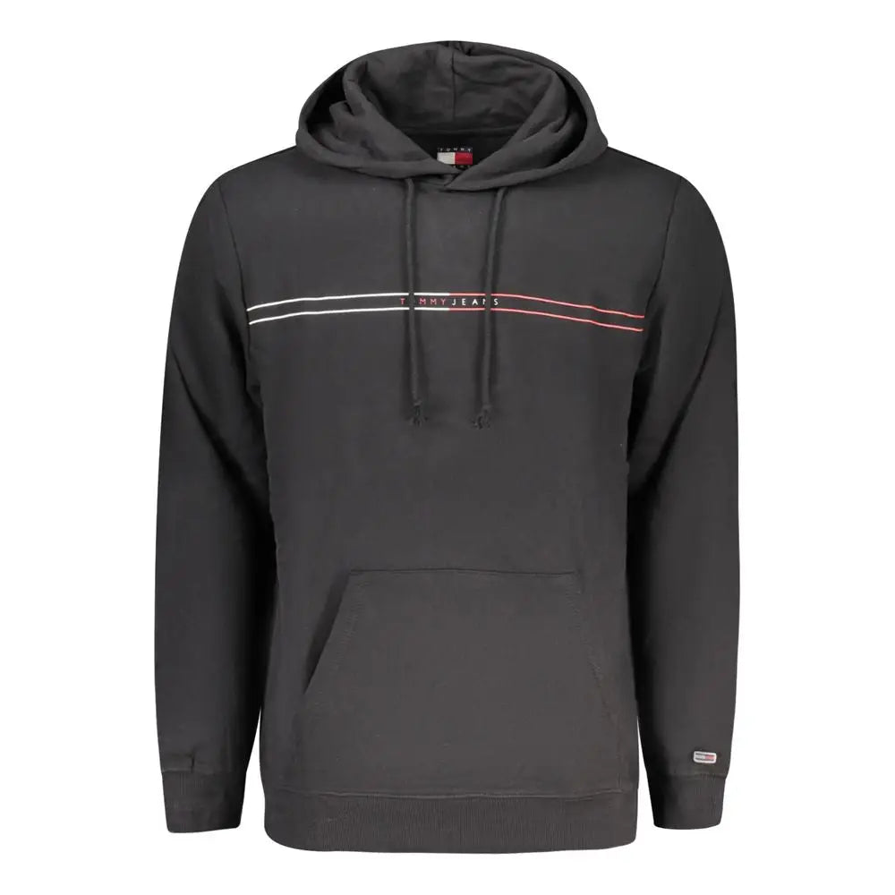 Hoodie coton noir tommy hilfiger pour homme avec logo rayé blanc et rouge sur la poitrine